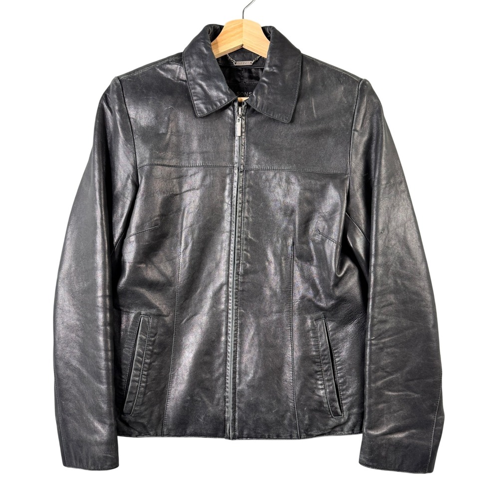 Wilsons Leather Pelle Studio Women Small Black Genuine Leather Full Zip Jacket